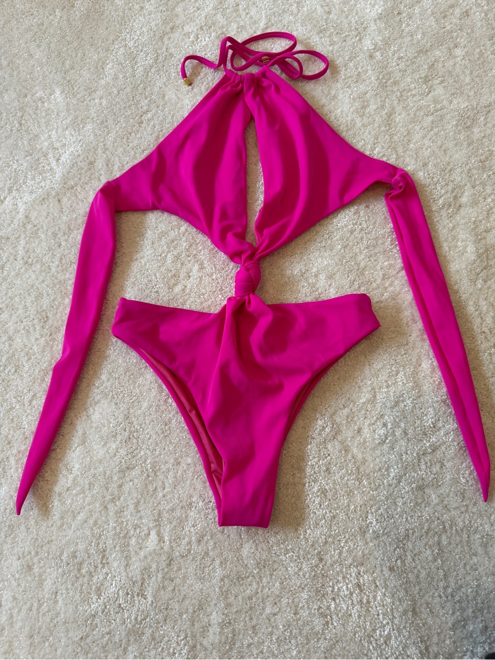Agua Bendita Hot Pink Halter One-Piece Swimsuit